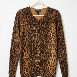 Lauren Ralph Lauren Brown Leopard Print Cardigan Sweater